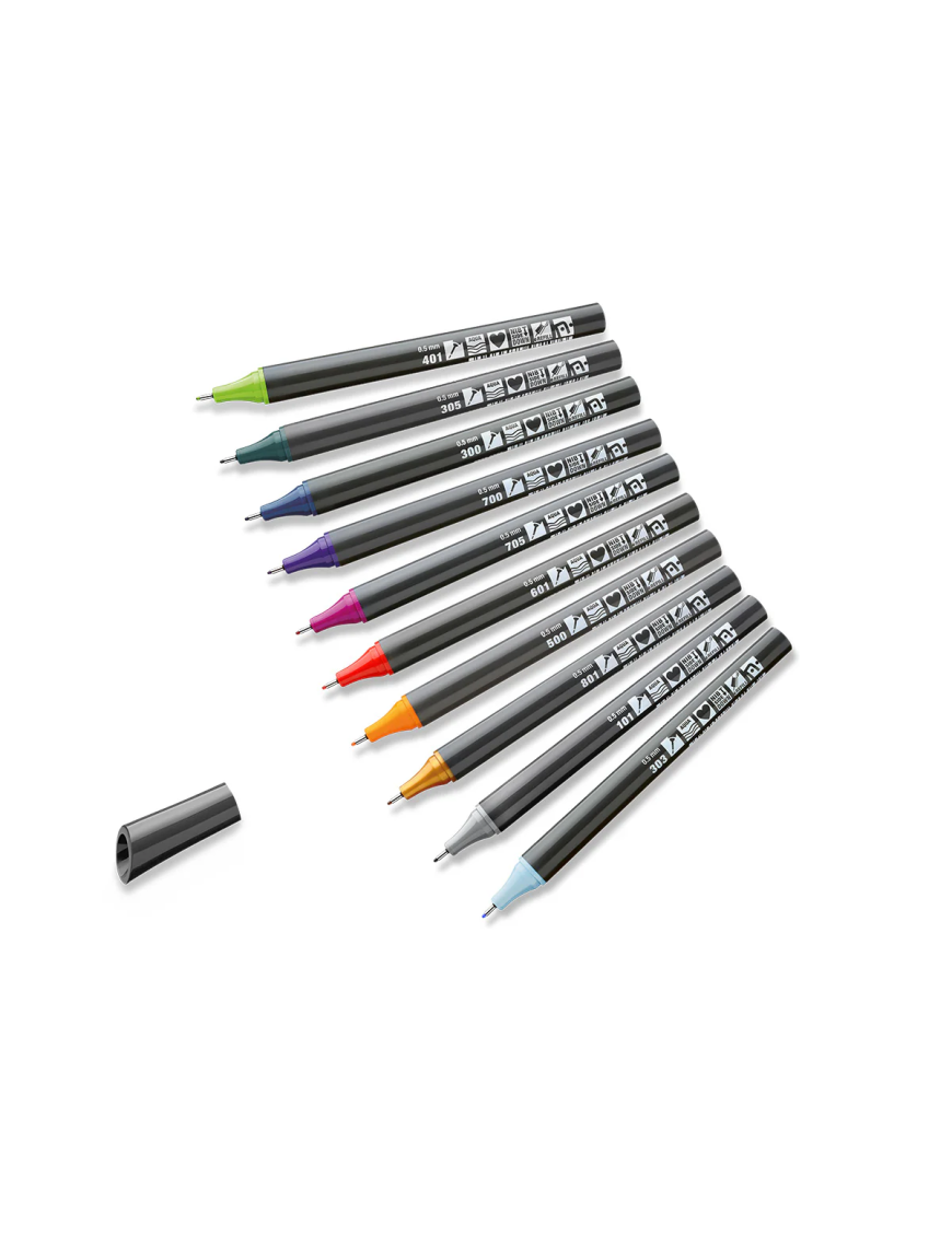 Feutres Neuland FineOne® Sketch Fineliner à pointe nylon 0,5 mm – lot de 10 couleurs