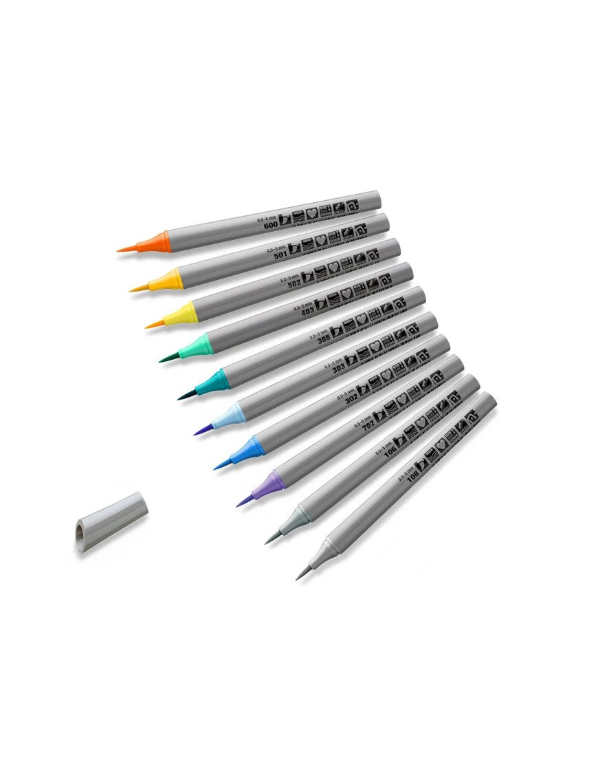 Feutres Neuland FineOne® Art Fineliner, pointe pinceau 0,5-5 mm - lot de 10 couleurs